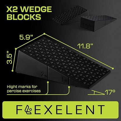 Squat Wedge Block Pair, Squat Ramp, Calf Raise Block, Anti-Slip Slant Board for Squats, ATG Equipment to Boost Workout, 17° Incline, 3.5x5.9x12.2, Backpack Included