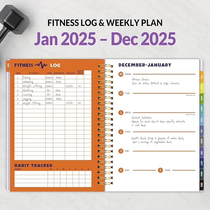 2025 Fitness Workout Journal Planner for Women & Men, from JAN 2025 - DEC 2025 Exercise Planner, 6.4" x 8.3" Fitness Tracker Journal Essentials for Goals, Tracking, Gifts with PVC Plastic Cover,Purple