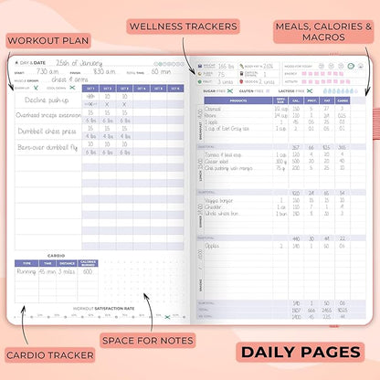 Clever Fox Fitness & Food Journal – Nutrition & Workout Planner for Women & Men – Diet & Gym Exercise Log Book with Calendars, Diet & Training Trackers - Undated, A5 Size, Hardcover (Light Pink)