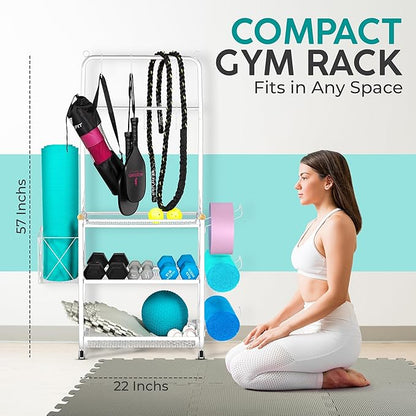 Weight Rack for Home Gym with 6 Exercise Mats - Durable Metal Dumbell Rack, Dumbbell Rack with Weights Holds 50kg, Portable with Wheels Weight Storage Racks, Compact Design