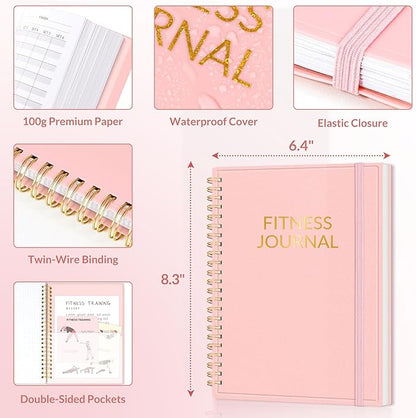 Fitness Journal Workout Planner for Men & Women, A5(6.4" x 8.3") Workout Journal Log Book Planner for Track Gym Essentials, Home Workouts, Track Progress, Achieve Goals, Pink