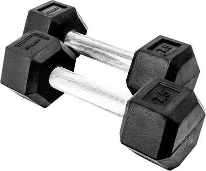 Rep Fitness Rubber Hex Dumbbell(s) - Singles (55LB +) and Pairs (5LB - 50LB) - Low Odor, Fully Knurled Handle