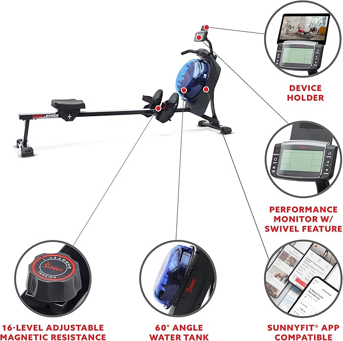 Sunny Health & Fitness Elite Water Rowing Machine