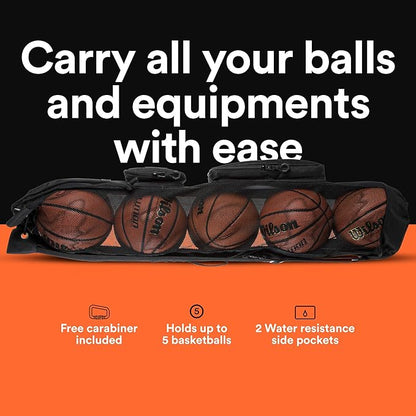 Fitdom Heavy Duty XL Basketball Mesh Equipment Ball Bag w/Shoulder Strap Design for Coach with 2 Front Pockets for Coaching & Sport Accessories. This Team Tube Carrier Can Store Up to 5 Basketballs