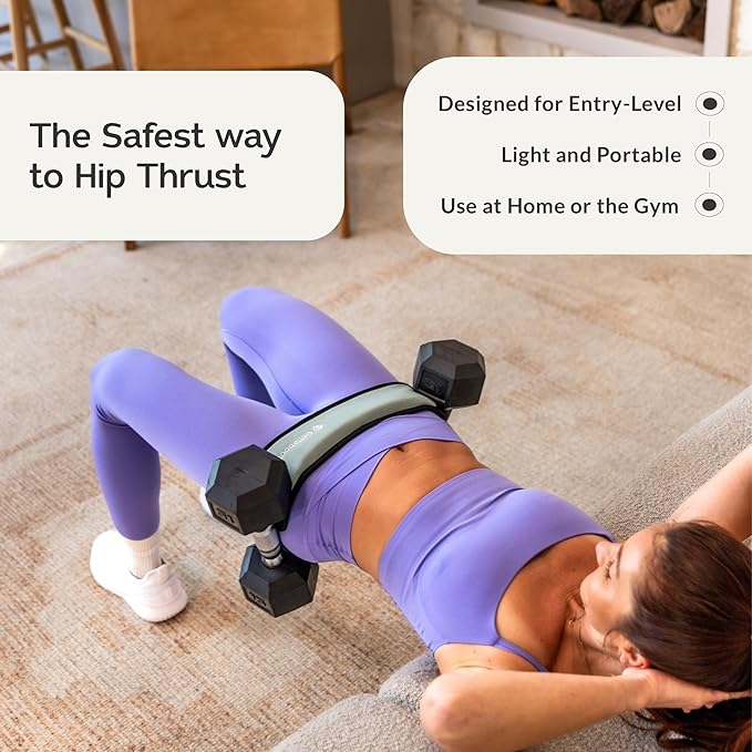 Mini Hip Thrust Belt for Gym or Home Workouts, Slip-Resistant Padding that Protects your Hips - Use with Dumbbells, Kettlebells, or Plates