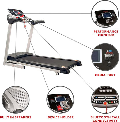 Sunny Health & Fitness Energy Flex Motorized Treadmill with Automatic Incline Easy Foldable Design Pulse Sensors Digital Display and Optional SunnyFit® App Enhanced Bluetooth Connectivity