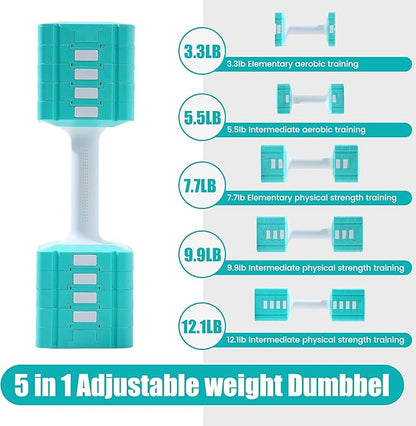 Adjustable Dumbbell Set of 2, 5 in 1 Free Weights Dumbbells Set for Women/Men, Hand Weights for Women, Each Hand with 3.3 to 12.1lbs for Home Gym Exercise Training.