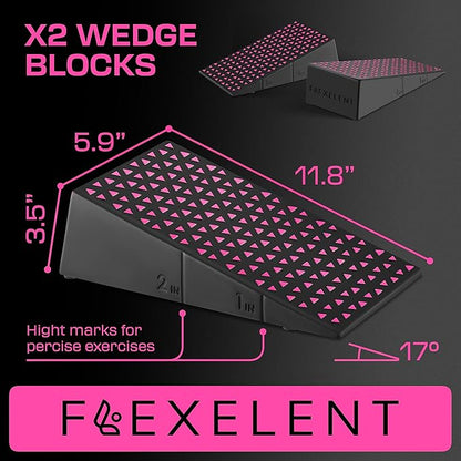 Squat Wedge Block Pair, Squat Ramp, Calf Raise Block, Anti-Slip Slant Board for Squats, ATG Equipment to Boost Workout, 17° Incline, 3.5x5.9x12.2, Backpack Included