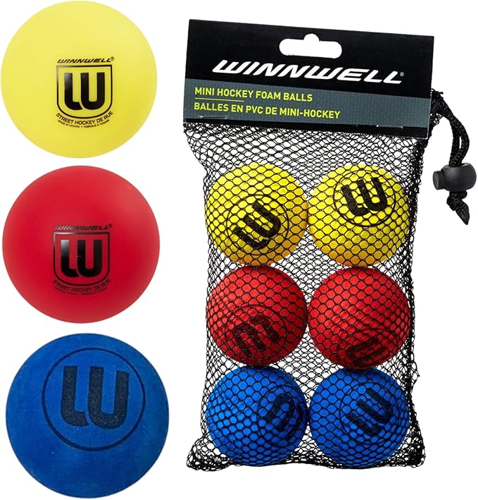 Winnwell PVC Knee Hockey Balls - Indoor Hockey Floor Balls for Mini Stick Nets - Mini Hockey Balls with Mesh Bag -50mm 30gram Weight