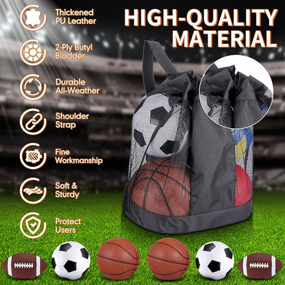 Lenwen 6 Pcs Sport Balls Set for Kids Teens, Include Official Size Basketball Football Soccer Ball with Sport Equipment Bags and Pumps for Training Practice Kids Teens Youth Game Gift