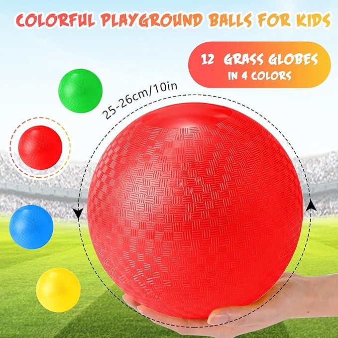 Jerify 12 Pcs Playground Balls 10 Inches Bouncy Dodge Ball Inflatable Kick Balls Kickball Dodgeball Handball for Kids Adults Indoor Outdoor 4 Quare Ball Games Gym Picnic, Camp Yoga Exercise