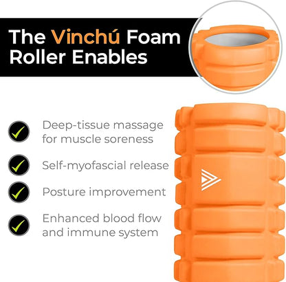 The Vinchu Foam Roller - Deep Tissue Massage Muscle Roller and Stretching Equipment for Sustainable Strength and Myofascial Trigger Point Release (Orange, L)