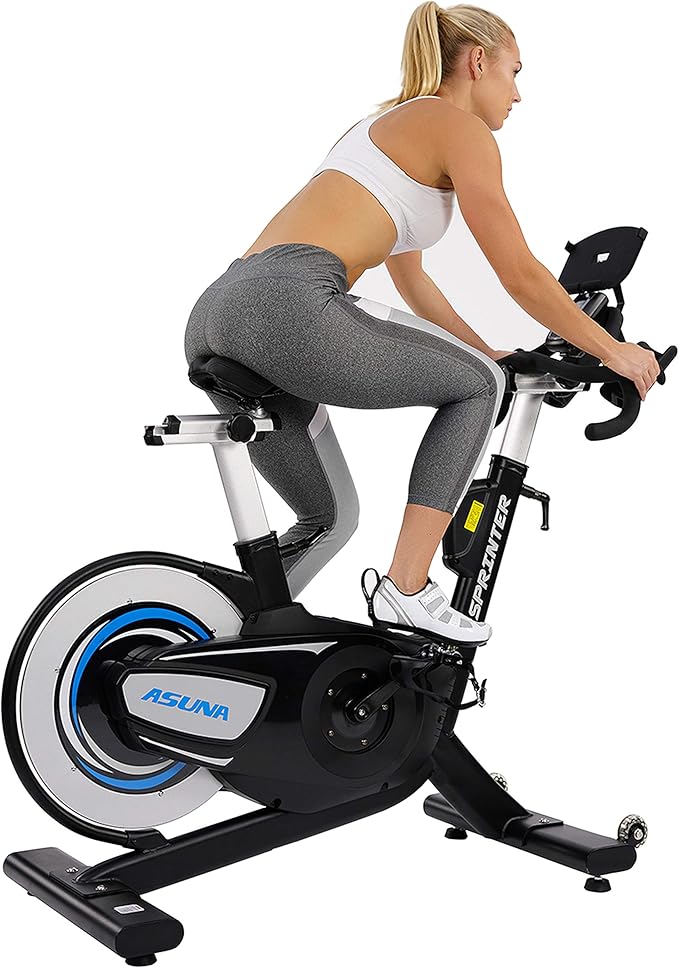 Sunny Health & Fitness ASUNA 6100 Sprinter Cycle Exercise Bike - Magnetic Resistance Belt Rear Drive, 350 lb Max Weight with RPM Cadence Sensor, Dual Foot Cage/Clipless (SPD) Pedals