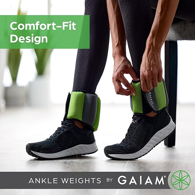 Gaiam Ankle Weights Strength Training Weight Sets For Women & Men With Adjustable Straps - Walking, Running, Pilates, Yoga, Dance, Aerobics, Cardio Exercises (5lb & 10 Pound Sets)