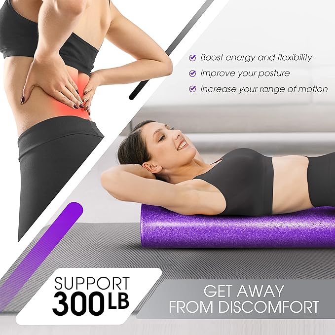 Yes4All High-Density Foam Roller for Back Relief, Yoga, Exercise, Muscle Deep Tissue Massage 12-18-24-36- Purple - 12 Inches