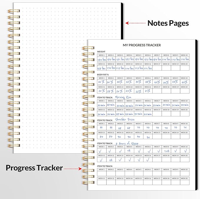 Fitness Journal Workout Planner for Men & Women, A5(6.4" x 8.3") Workout Journal Log Book Planner for Track Gym Essentials, Home Workouts, Track Progress, Achieve Goals, Black