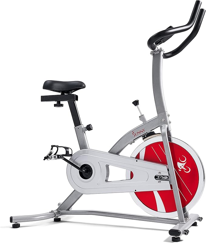 Sunny Health & Fitness Indoor Stationary Cycling Exercise Bike for Home Cardio Workout, 4-Way Adjustable & Cushioned Seat, Optional Magnetic Resistance & Exclusive SunnyFit App Enhanced Bluetooth Link