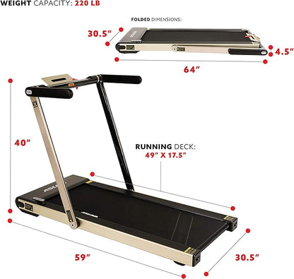 Sunny Health & Fitness ASUNA Slim Flat Folding Treadmill, Motorized with Low Profile, Speakers & Space Saving - 8730