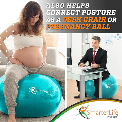 SmarterLife Workout Exercise Ball for Fitness, Yoga, Balance, Stability, or Birthing, Great as Yoga Ball Chair for Office or Exercise Gym Equipment for Home, Premium Non-Slip Design