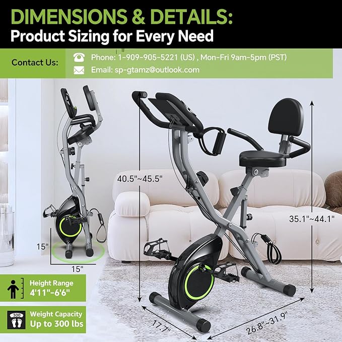 Indoor Exercise Bike for Seniors, 5 IN 1 Foldable Stationary Bike with 16-Level Magnetic Resistance and Tri-Position Ride, 300LBS Capacity, 5.5 LBS Flywheel, Designed for Home Workout