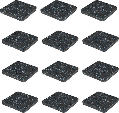 Protect Your Floors with High-Density Rubber Treadmill Mat Pads - Set of 12, 3.94" x 3.94" x 0.5" Exercise Equipment Mats Black