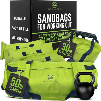 Sandbags for Working Out - Adjustable Sand Bags for Weight Training, Heavy Duty Equipment - 1 Outer Workout Sandbag, 3 Inner Sandbags, and 1 Soft Kettlebell