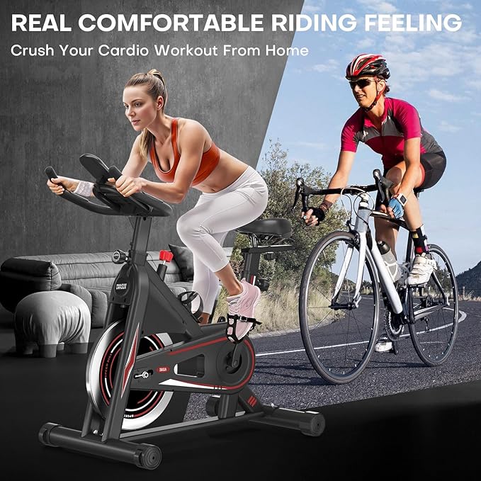 DMASUN Exercise Bike, Near Silent Magnetic Resistance Stationary Bike, Indoor Cycling Bike with Comfortable Seat Cushion, Digital Display with Pulse, 350LB Capacity