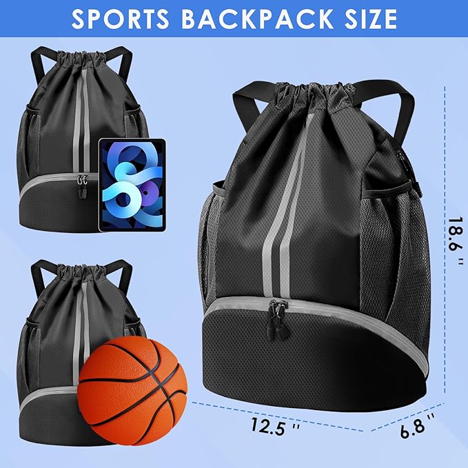 BROTOU Soccer Bags, Football Backpack, Volleyball Bag, Drawstring Soccer Backpack with Ball and Shoe Compartment