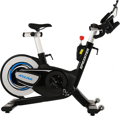 Sunny Health & Fitness ASUNA 6100 Sprinter Cycle Exercise Bike - Magnetic Resistance Belt Rear Drive, 350 lb Max Weight with RPM Cadence Sensor, Dual Foot Cage/Clipless (SPD) Pedals