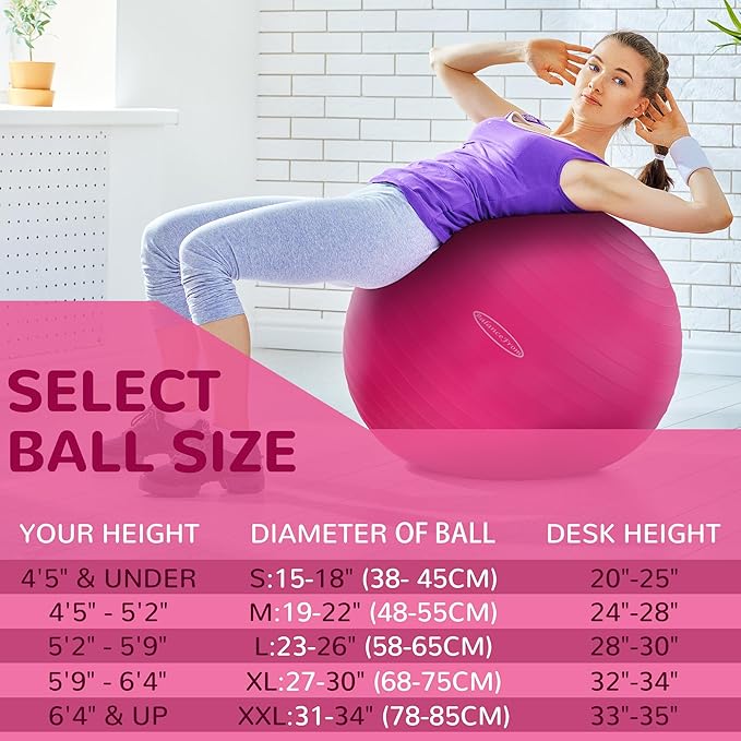 Anti-Burst and Slip Resistant Exercise Ball Yoga Ball Fitness Ball Birthing Ball with Quick Pump, 2,000-Pound Capacity, Multiple Colors and Sizes