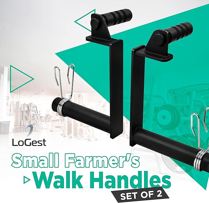 LoGest Farmer Walk Handles - Set of 2 Farmers Carry Handles with Clip Collars - Portable Exercise Equipment Targets Glutes Calves Quads and More Improve Grip Strength Ideal for Body Building Workouts