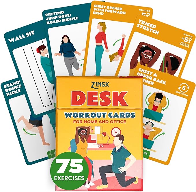 75 Desk Workout Cards – 50 Light Bodyweight Exercises & 25 Stretches for Quick, Easy Chair Routines – 3.5x2.5” Workstation Exercise Deck for Women & Men – No-Sweat Fitness at Home or Office