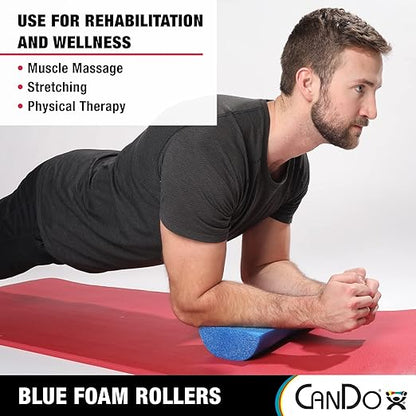 CanDo Blue PE Foam Rollers for Fitness, Exercise Muscle Restoration, Massage Therapy, Sport Recovery and Physical Therapy for Homes, Clinics, and Gyms 6" x 36" Half-Round