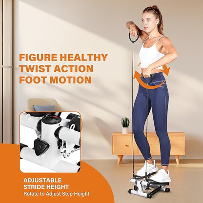 HealSmart Mini Stepper with Resistance Bands, Stair Steppers for Exercise at Home Workout Equipment Adjustable Heigh Machine Stepper for Home Full Body