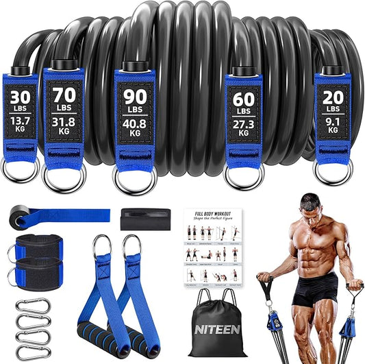 Heavy Resistance Bands for Working Out, NITEEN Resistance Bands with Handles Weight Exercise Bands for Men Women, Workout Bands with Door Anchor and Ankle Straps Strength Training Equipment