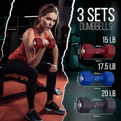 Neoprene Workout Dumbbells - Non Slip, Anti Roll Exercise & Fitness Dumbbells Combo - Hex Shaped Hand weights for Men & Women - Ideal for Home and Gyms training