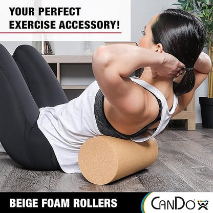 CanDo Beige PE Foam Rollers for Muscle Restoration, Massage Therapy, Sport Recovery and Physical Therapy 6" x 36" Round