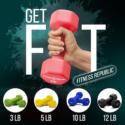 Neoprene Workout Dumbbell Set - Non Slip, Anti Roll Exercise & Fitness Dumbbells Combo - Hex Shaped Hand weights for Men & Women - Ideal for Home Gyms training