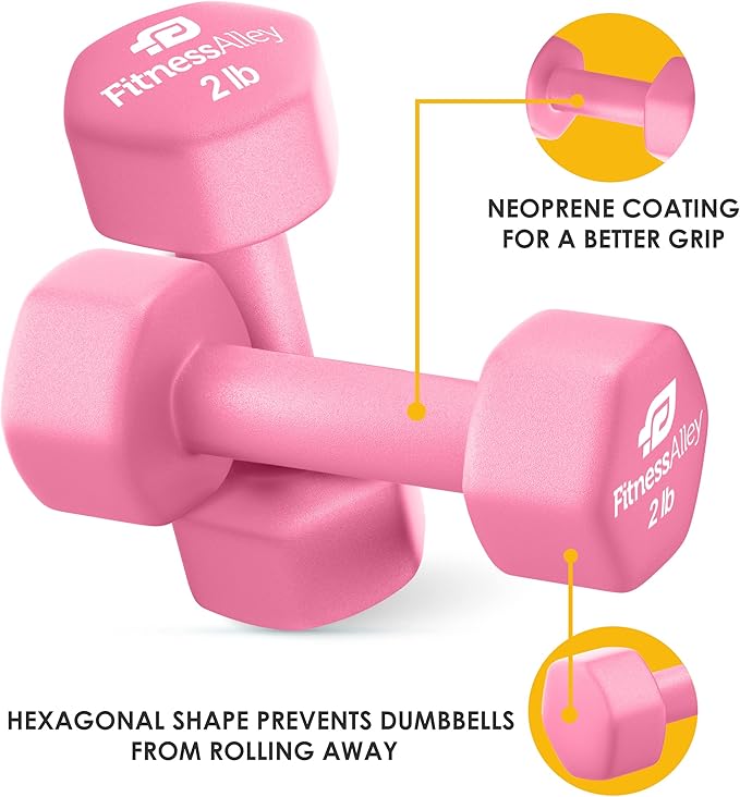 Neoprene Coated Workout Dumbbells set of 2 – Anti Roll, Non Slip with Smooth Grip Fitness & Exercise Dumbbells – Hexagon Shaped Hand Weights for Women & Men – Best Choice for Gyms & home use