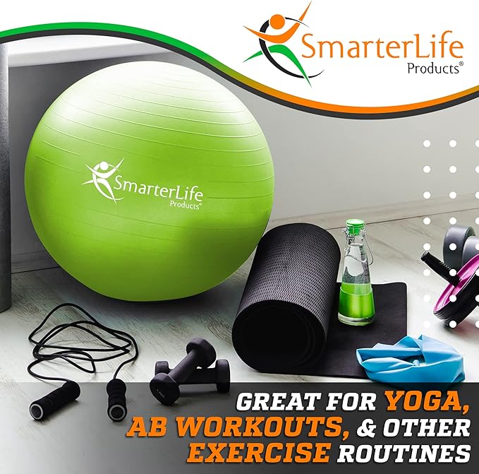 SmarterLife Workout Exercise Ball for Fitness, Yoga, Balance, Stability, or Birthing, Great as Yoga Ball Chair for Office or Exercise Gym Equipment for Home, Premium Non-Slip Design