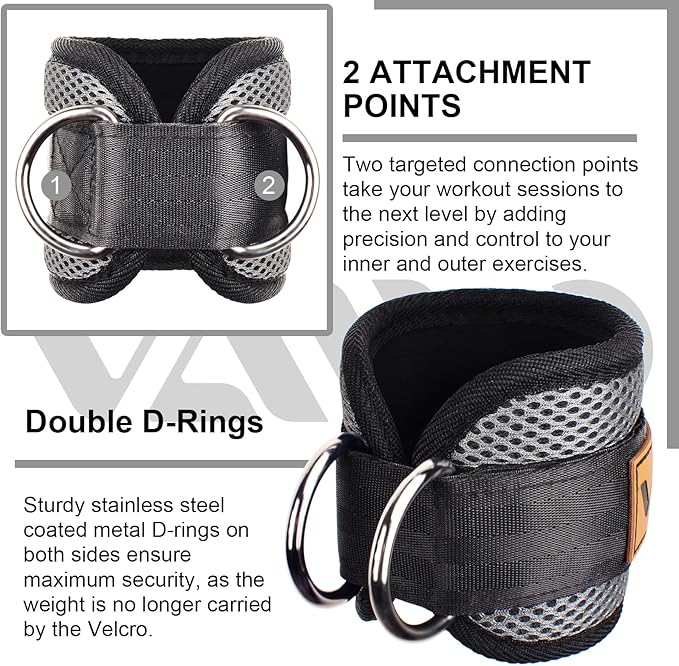 Ankle Straps for Cable Machines,Adjustable Comfort fit Neoprene, Reinforce Double D-Ring - Premium Ankle Cuffs to Improve Abdominal Muscles, Lift The Butts, Tone The Legs for Men & Women