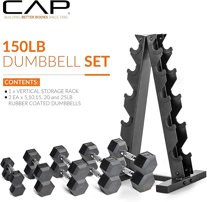 CAP Barbell Dumbbell Set with Rack | Multiple Options in 150lbs and 210lbs