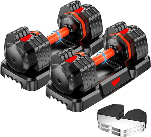 Single Adjustable Dumbbell 55LB, YSSOA Weights Dumbbells Set 15~55lb Increment with Tray and Anti-Slip Handle for Men Women Full Body Workout Exercise & Fitness Strength Training Home Gym