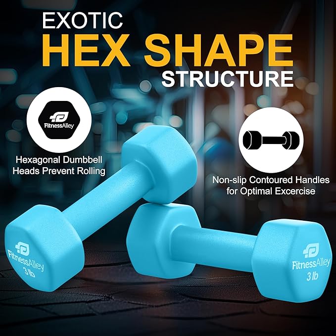 Neoprene Coated Workout Dumbbells set of 2 – Anti Roll, Non Slip with Smooth Grip Fitness & Exercise Dumbbells – Hexagon Shaped Hand Weights for Women & Men – Best Choice for Gyms & home use