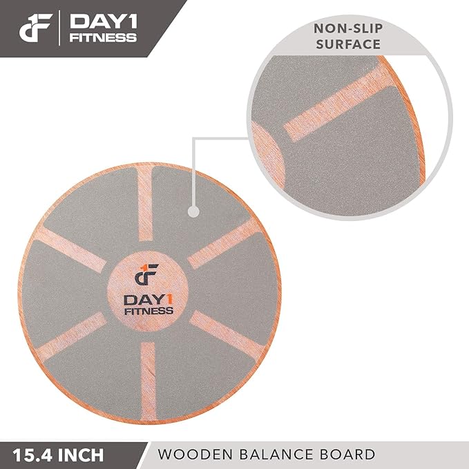 Day 1 Fitness Balance Board, 15.4” 360° Rotation, for Balance, Coordination, Posture - Large, Wooden Wobble Boards with 18° Tilting Angle for Workouts - Premium Core Trainer Equipment