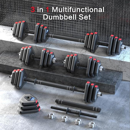 Adjustable Weight Dumbbell Set 22LB/44LB/66LB Free 3 in 1 Dumbbells