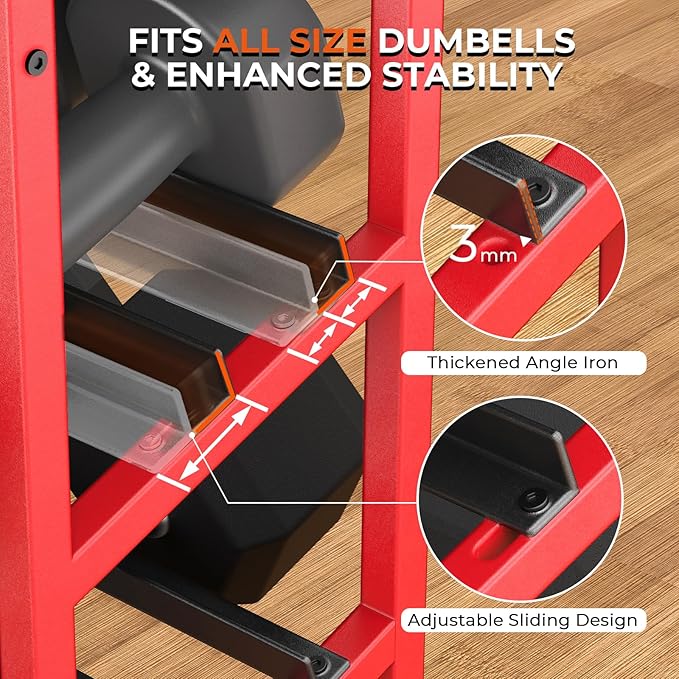 XXL Red Dumbbell Rack Weight Stand - Newly Upgraded Bonvork Adjustable Weight Rack for Dumbbells, Home Gym Storage Rack for Kettlebell,Yoga Mat Storage, Workout Equipment Storage Organizer With Wheels