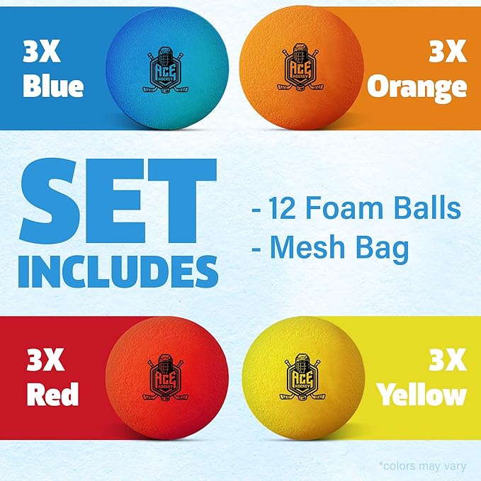 Mini Hockey Balls - 12 Soft Foam Balls for Knee and Floor Hockey - 2" Indoor Mini Hockey Balls