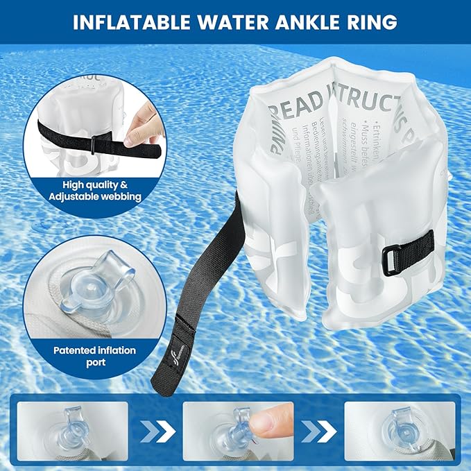 Inflatable Aquatic Cuffs Exercise Equipment: Sportneer Water Aerobics Float Ring with Adjustable Webbing Pool Exercise Workout Set Water Ankle Buoyancy Ring for Swimming Pool Fitness Training