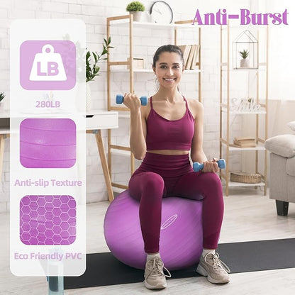 Anti-Burst and Slip Resistant Exercise Ball Yoga Ball Fitness Ball Birthing Ball with Quick Pump, 2,000-Pound Capacity, Multiple Colors and Sizes